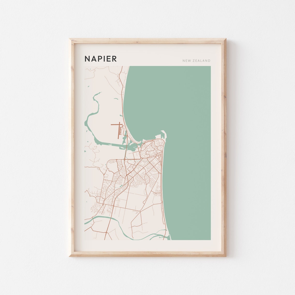 Napier New Zealand Minimalist Boho Coastal City Street Map Poster