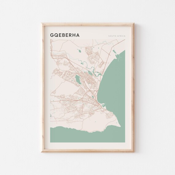 Gqeberha Map Poster Print Wall Art South Africa Travel Gift Minimalist