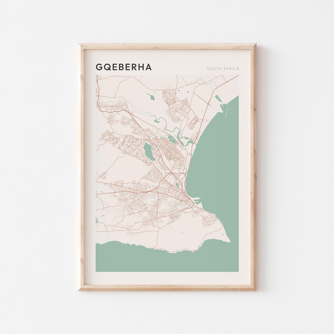 Gqeberha Map Poster Print Wall Art South Africa Travel Gift Minimalist