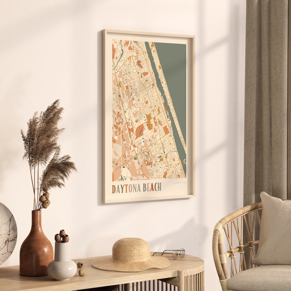 Daytona Beach Florida Colorful Retro Warm Tone City Map Poster - Image 3