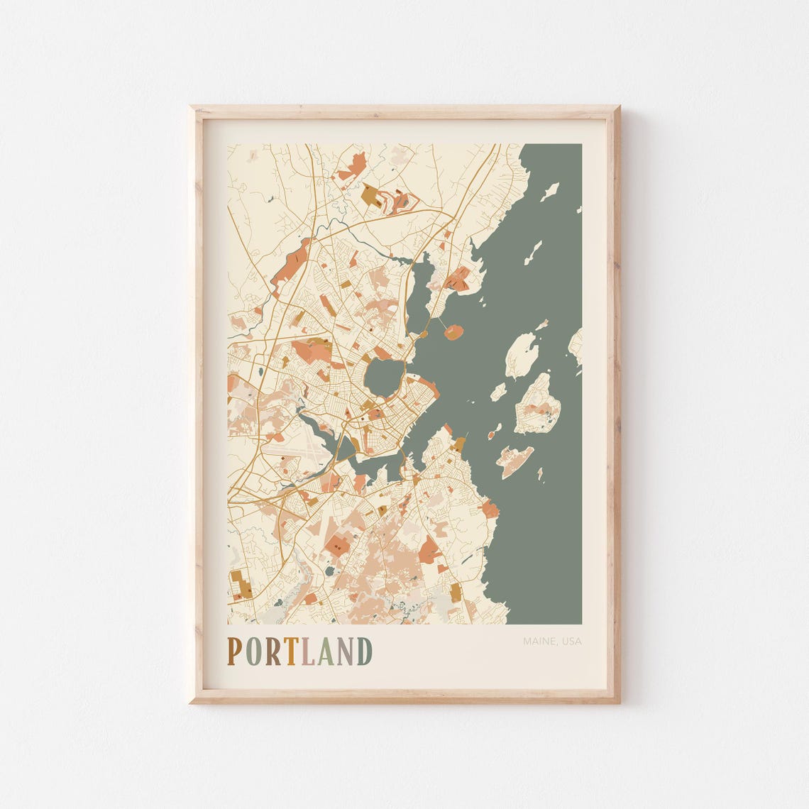Portland Maine Modern Terracotta City Street Map Art Decor Poster