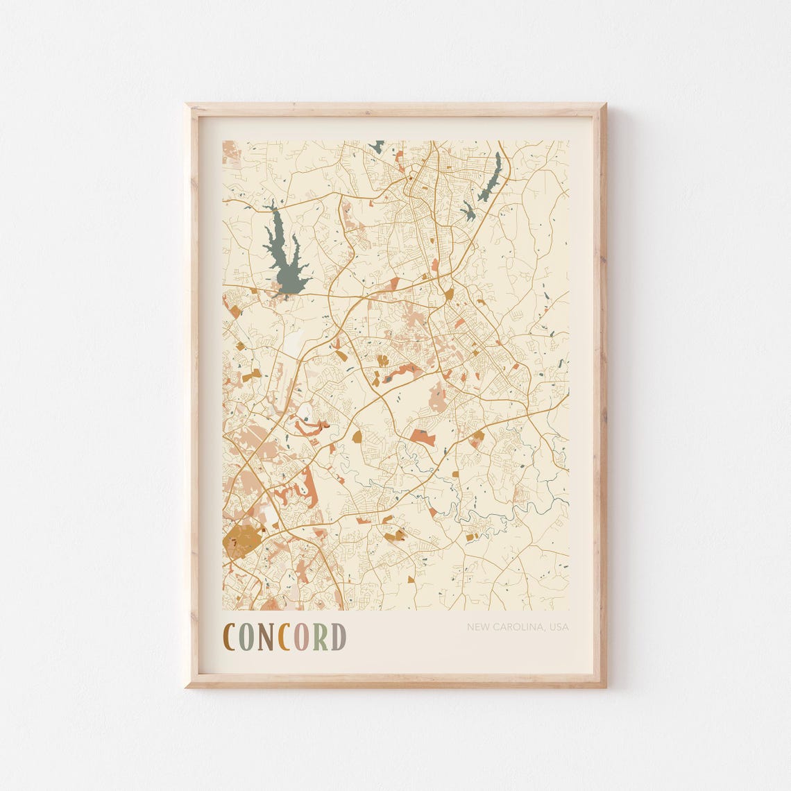Concord North Carolina Vintage Boho Style City Street Map Poster