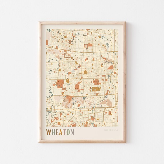 Wheaton Illinois Colorful Vintage City Map Cartography Poster
