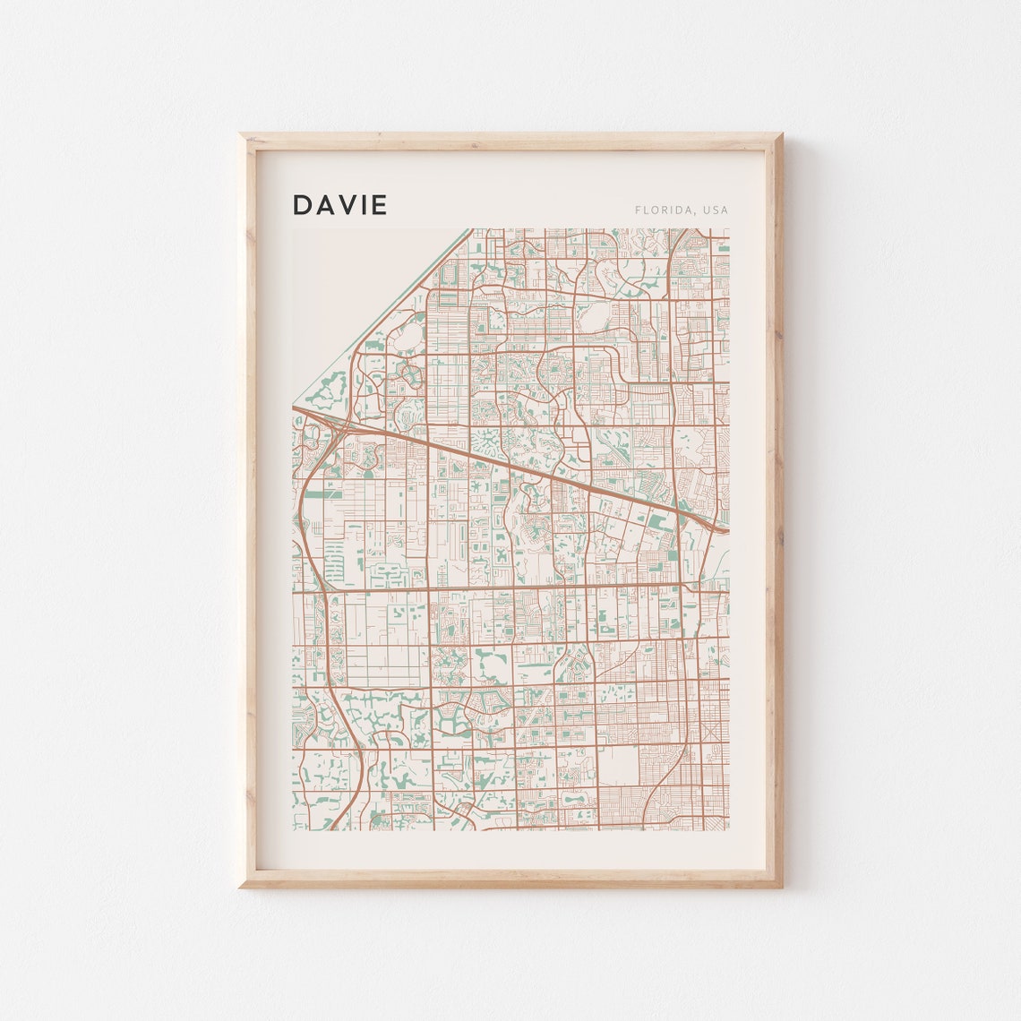 Davie Florida Map Poster Copper Line Street Map Coastal Decor