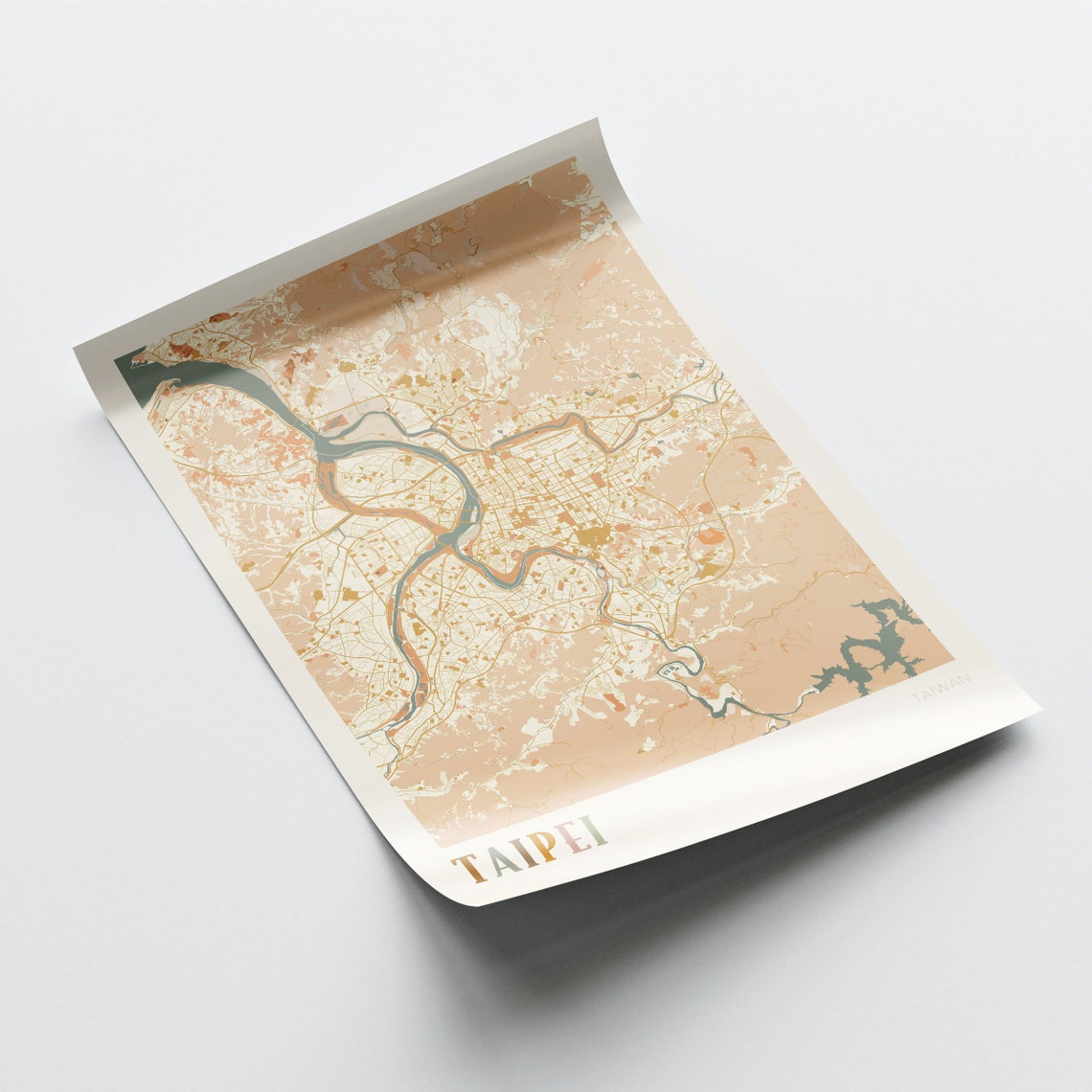 Taipei Taiwan Minimalist Street Map Poster in Boho Neutral Tones - Image 2