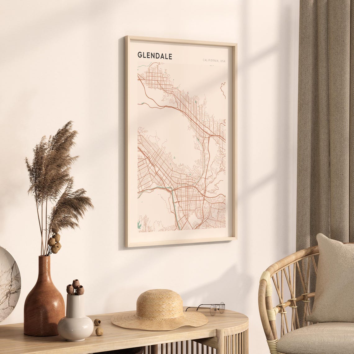 Glendale California Minimalist Street Map Poster in Blush and Sage - Image 3