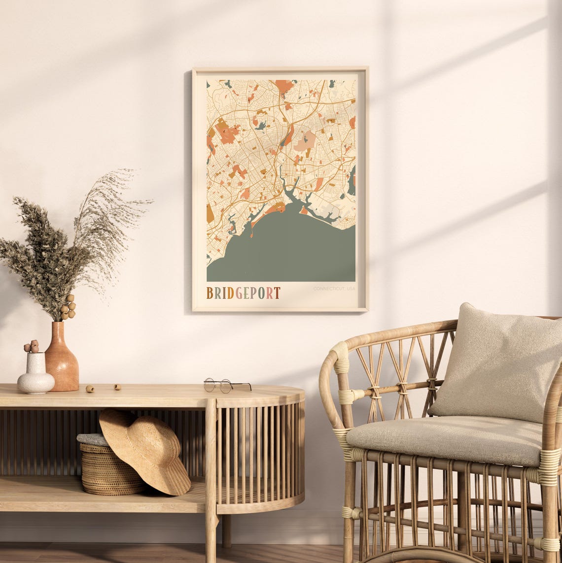 Bridgeport Connecticut Modern Block Style City Map Wall Decor Poster - Image 2