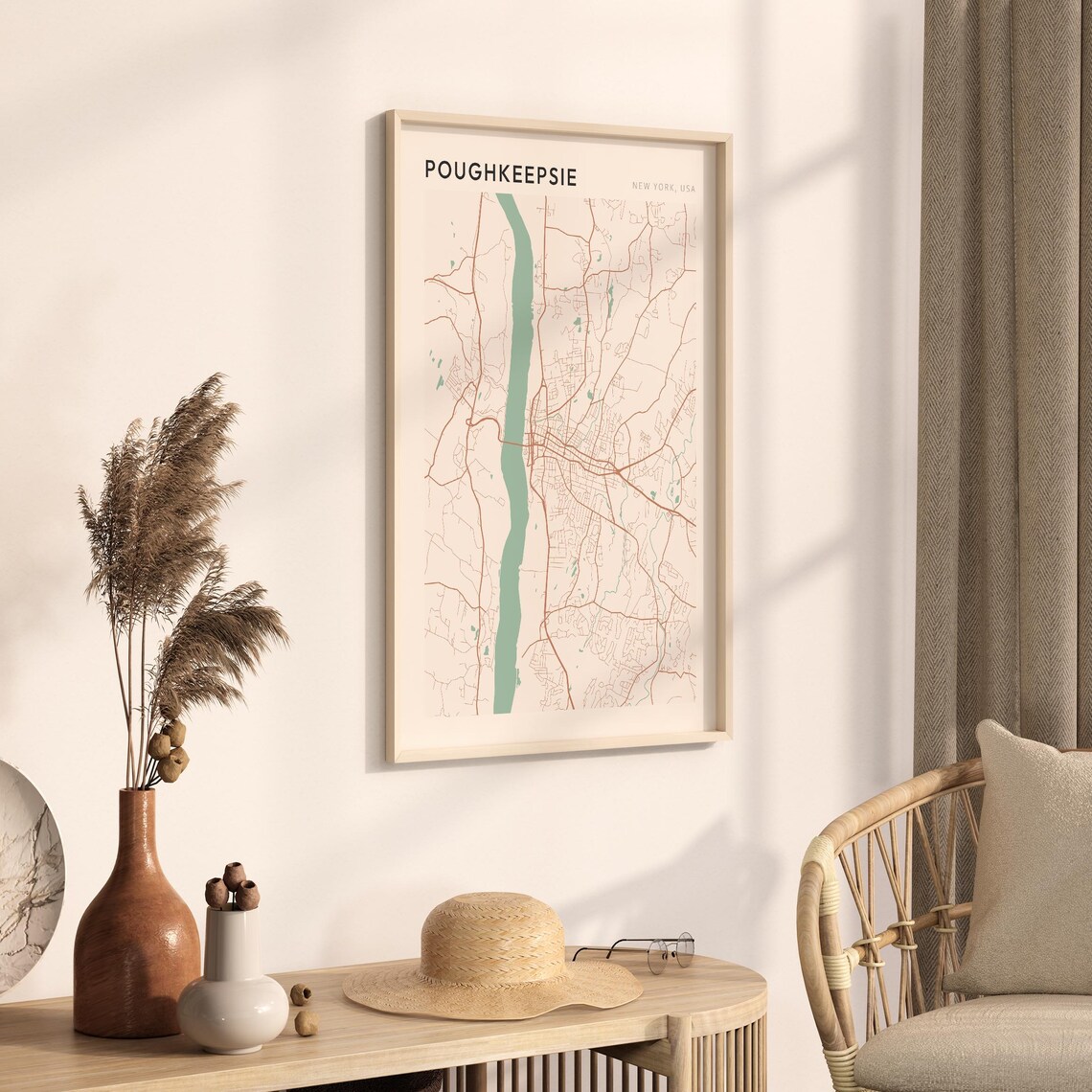 Poughkeepsie New York USA Modern Beige Minimal City Street Map Poster - Image 3