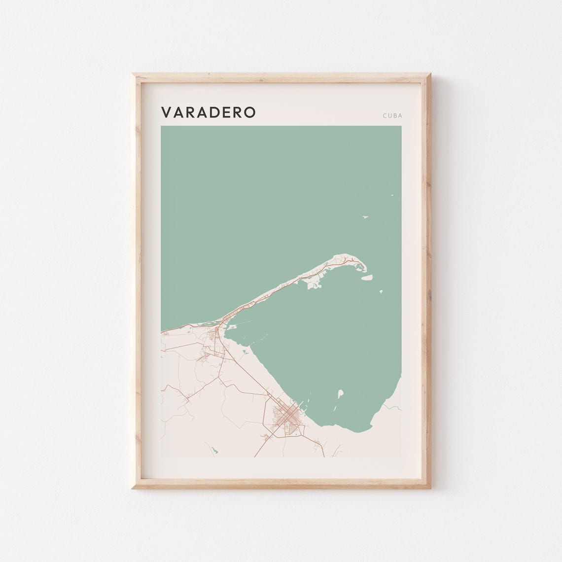Varadero Cuba Minimalist City Map Poster with Sage Green Water Design