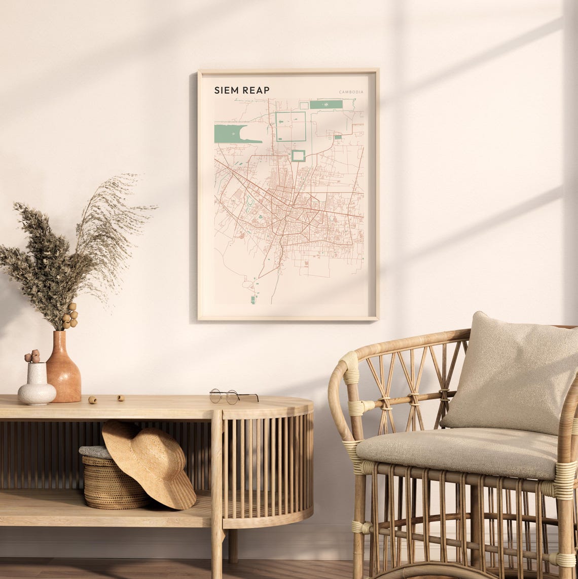 Siem Reap Cambodia Minimalist Copper Line Art Street Map Poster - Image 2