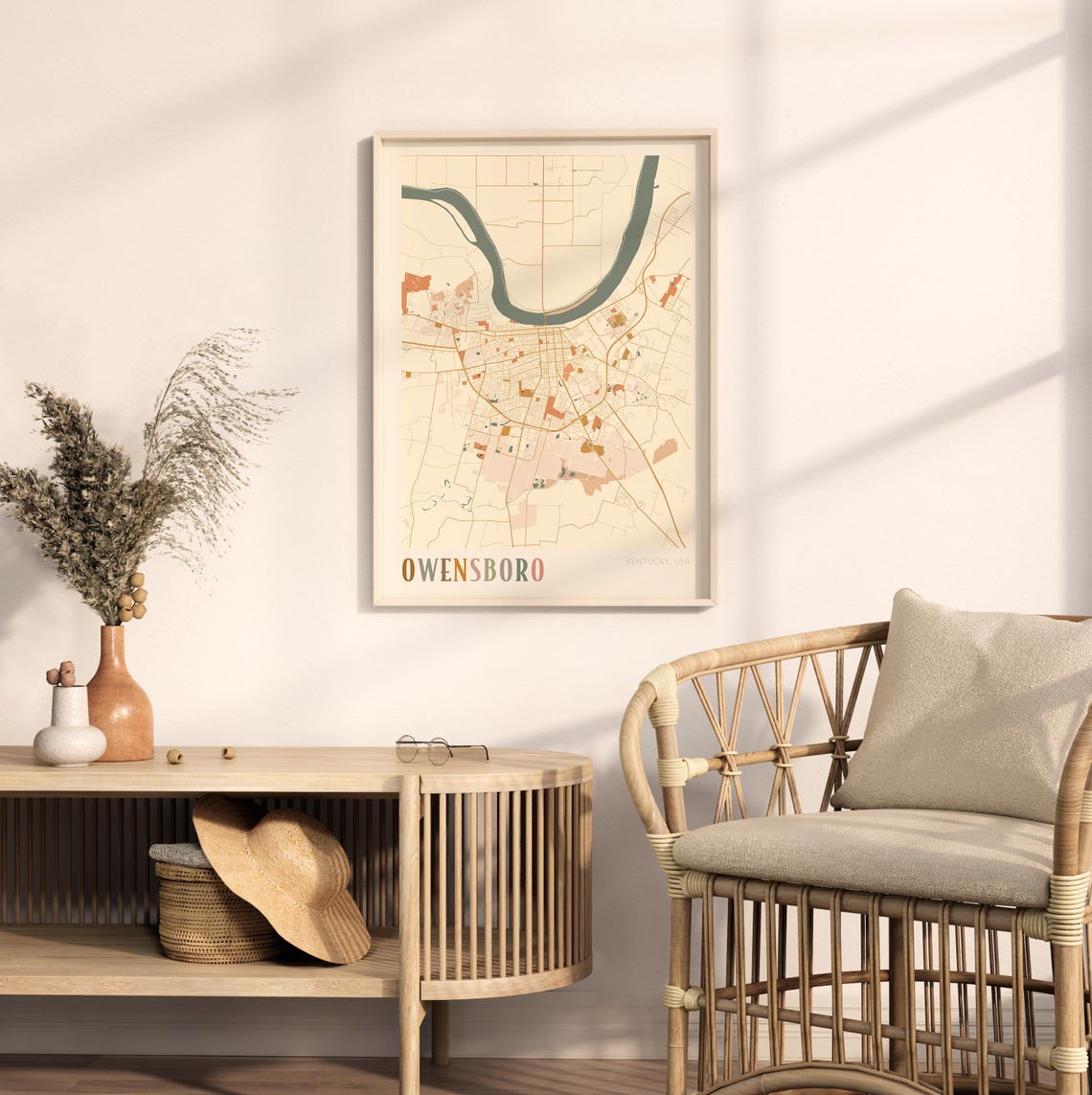 Owensboro Kentucky Modern Terracotta City Street Map Art Poster - Image 2