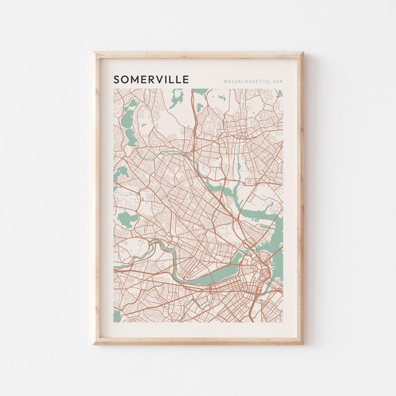 Somerville Massachusetts Modern Minimalist City Street Map Art Poster