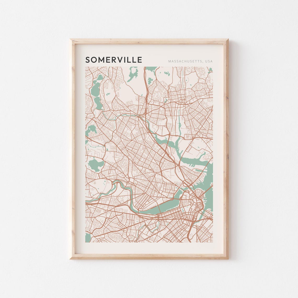 Somerville Massachusetts Modern Minimalist City Street Map Art Poster