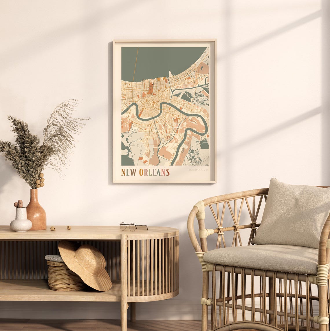 New Orleans Louisiana Modern Terracotta City Street Map Art Poster - Image 2