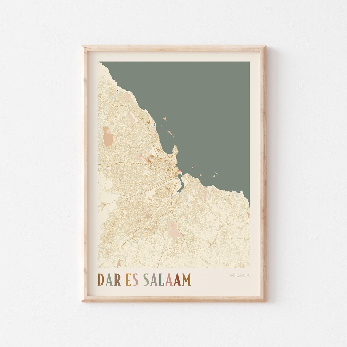 Dar Es Salaam Map Poster Print Wall Art Tanzania Travel Gift Boho Decor