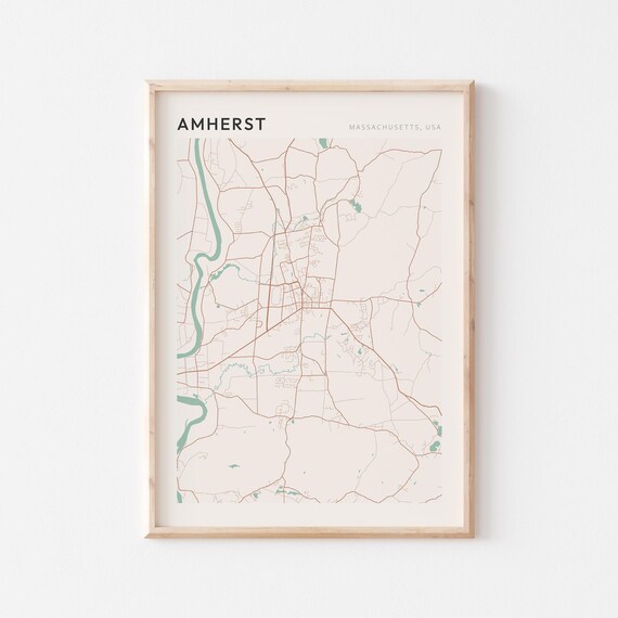 Amherst Massachusetts USA Soft Sage Minimalist Modern Street Map Poster
