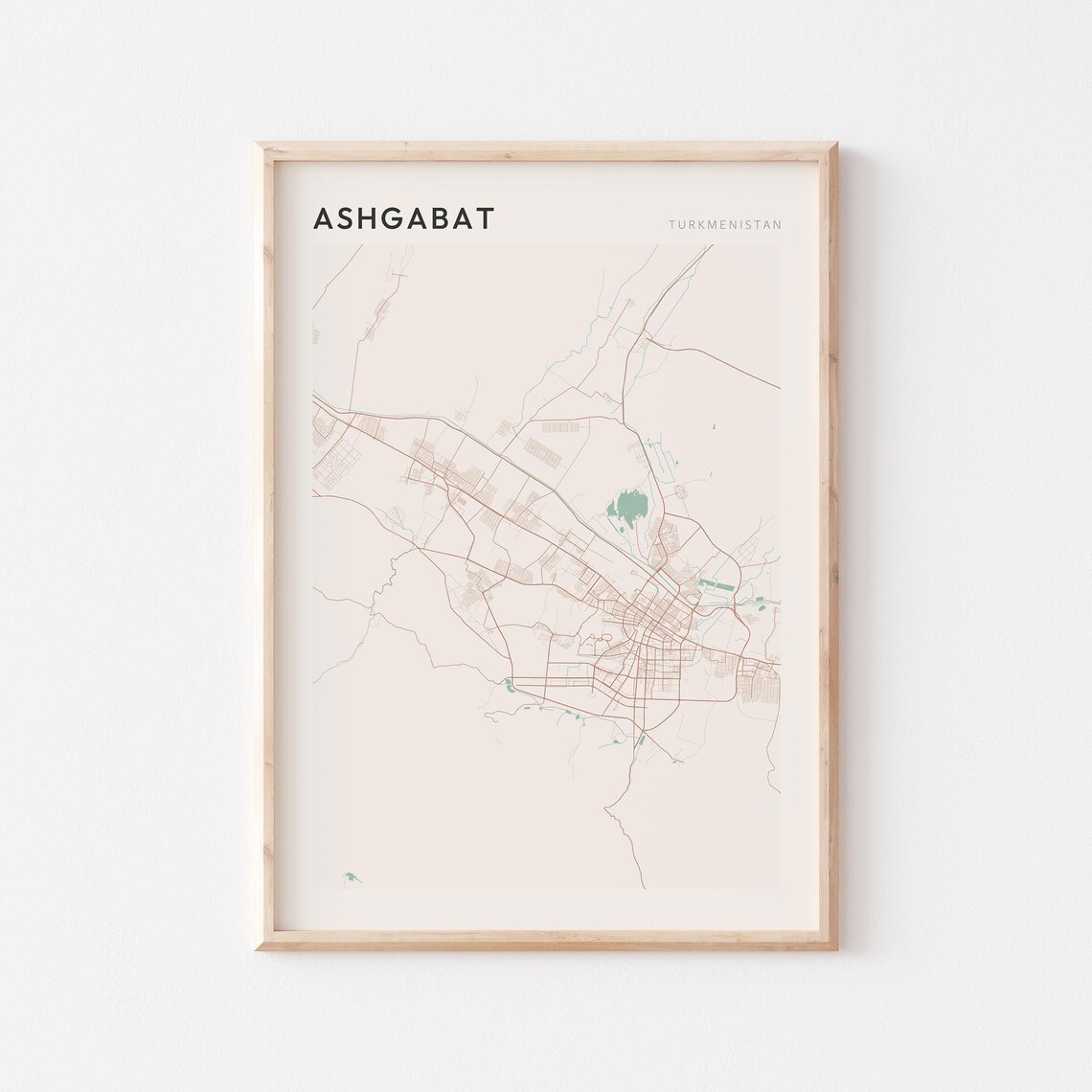 Ashgabat Map Poster Print Wall Art Turkmenistan Travel Gift Scandi