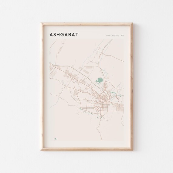 Ashgabat Map Poster Print Wall Art Turkmenistan Travel Gift Scandi
