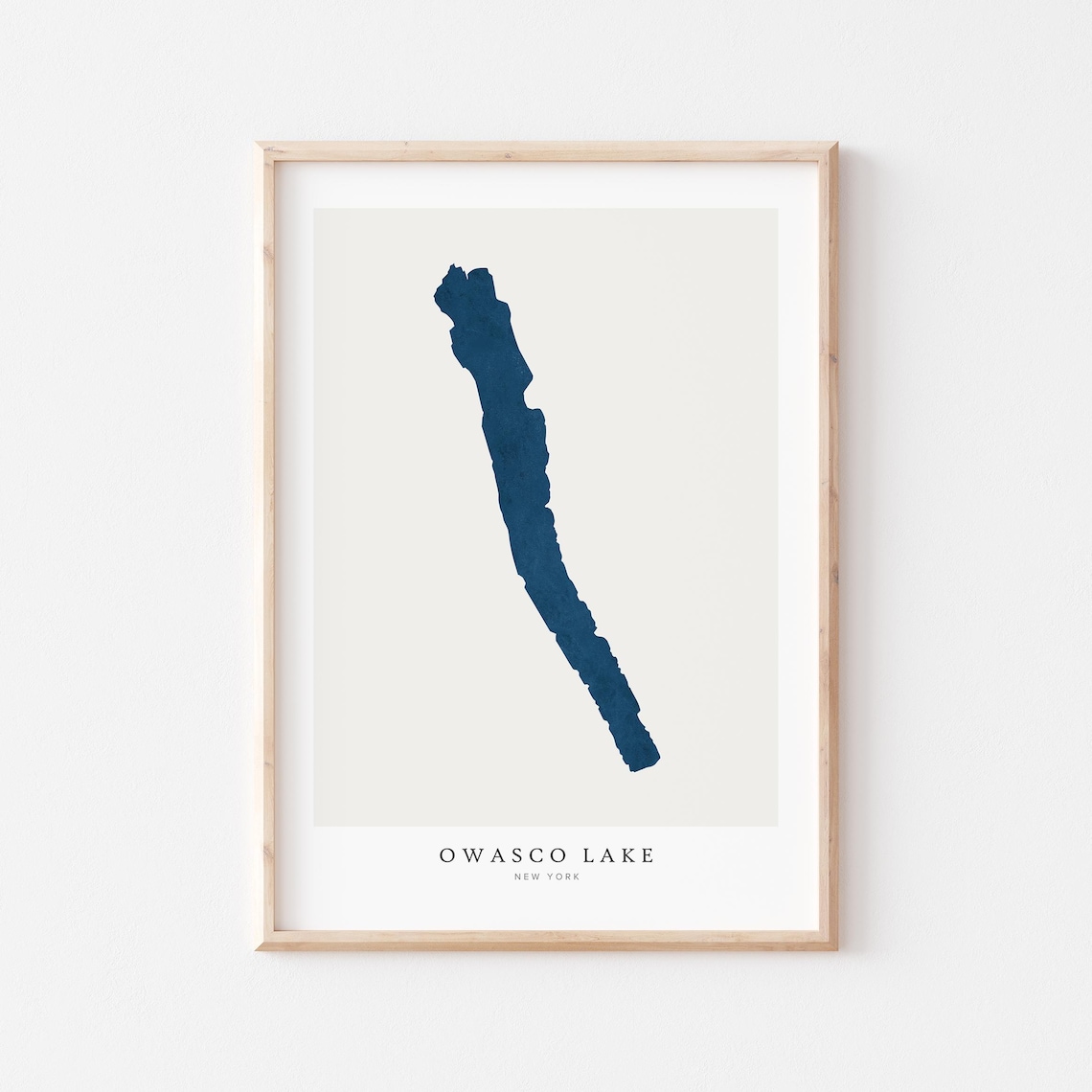 Owasco Lake New York Navy Blue Minimalist Lake Silhouette Map Art Poster