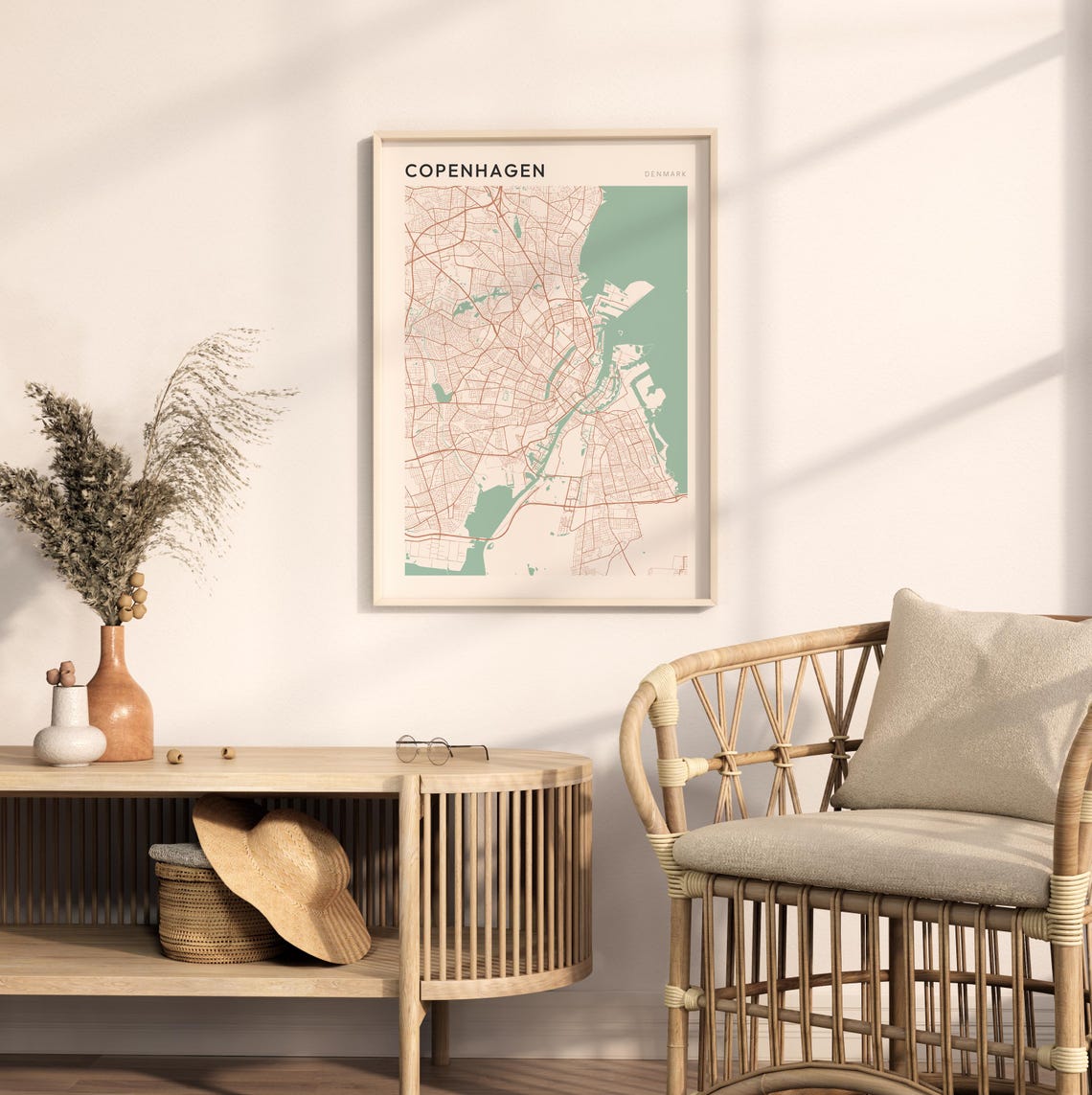 Copenhagen Denmark Minimalist Copper Line Art Street Map Poster - Image 2