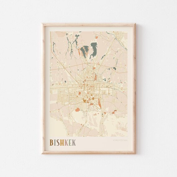 Bishkek Map Poster Print Wall Art Kyrgyzstan Travel Gift Boho
