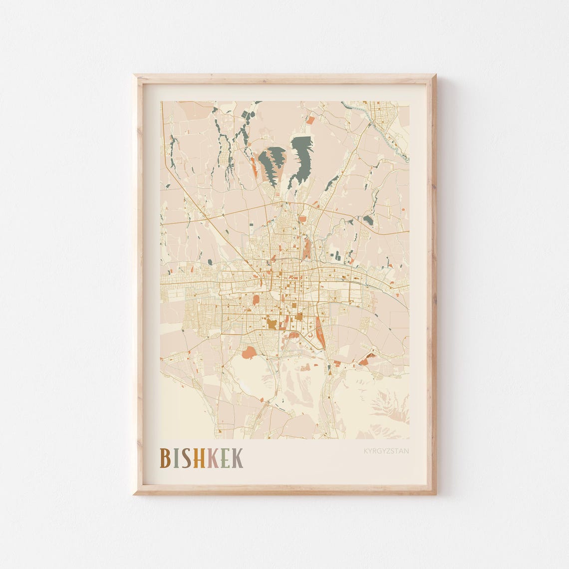 Bishkek Kyrgyzstan Minimal City Map Blush Beige Travel Poster