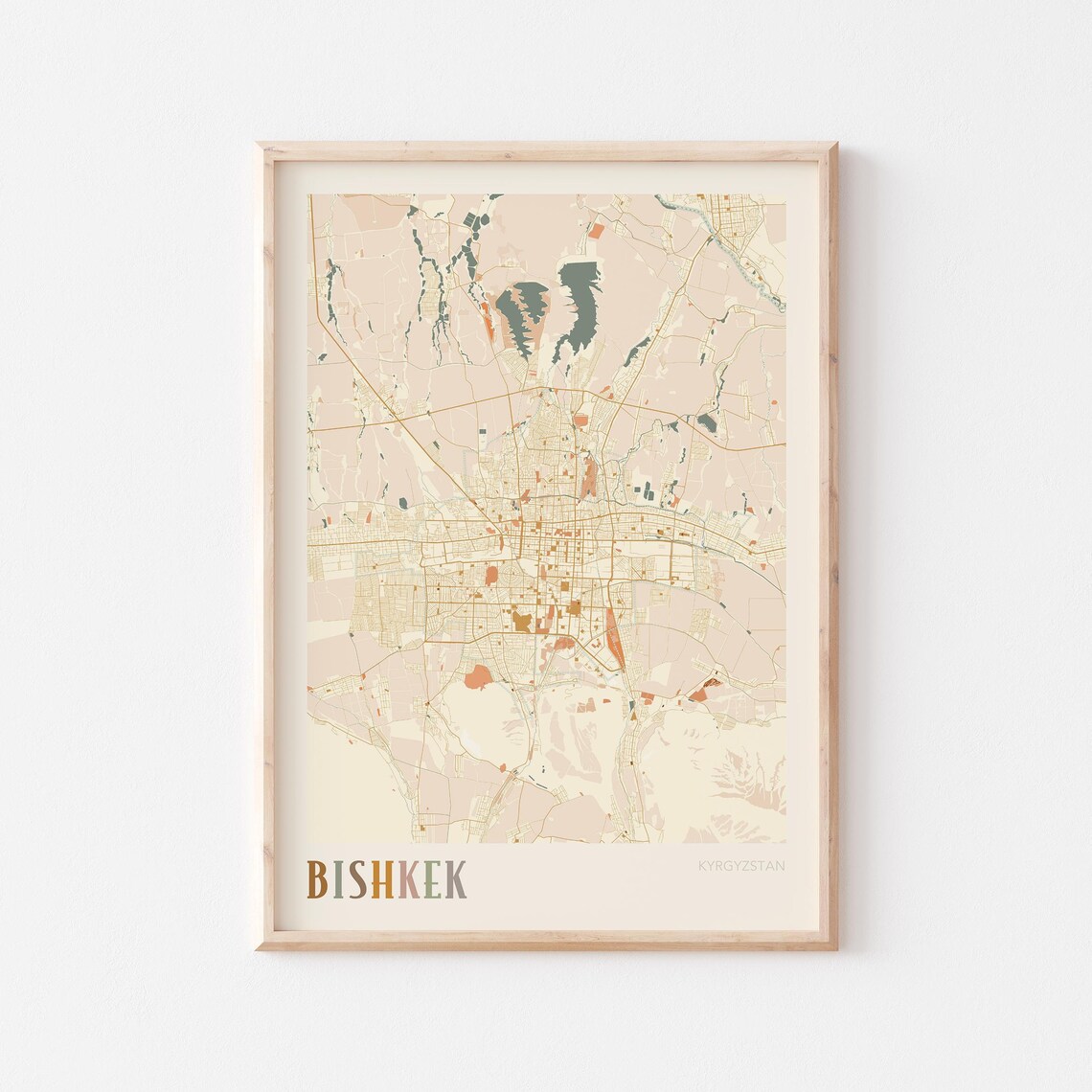 Bishkek Map Poster Print Wall Art Kyrgyzstan Travel Gift Boho