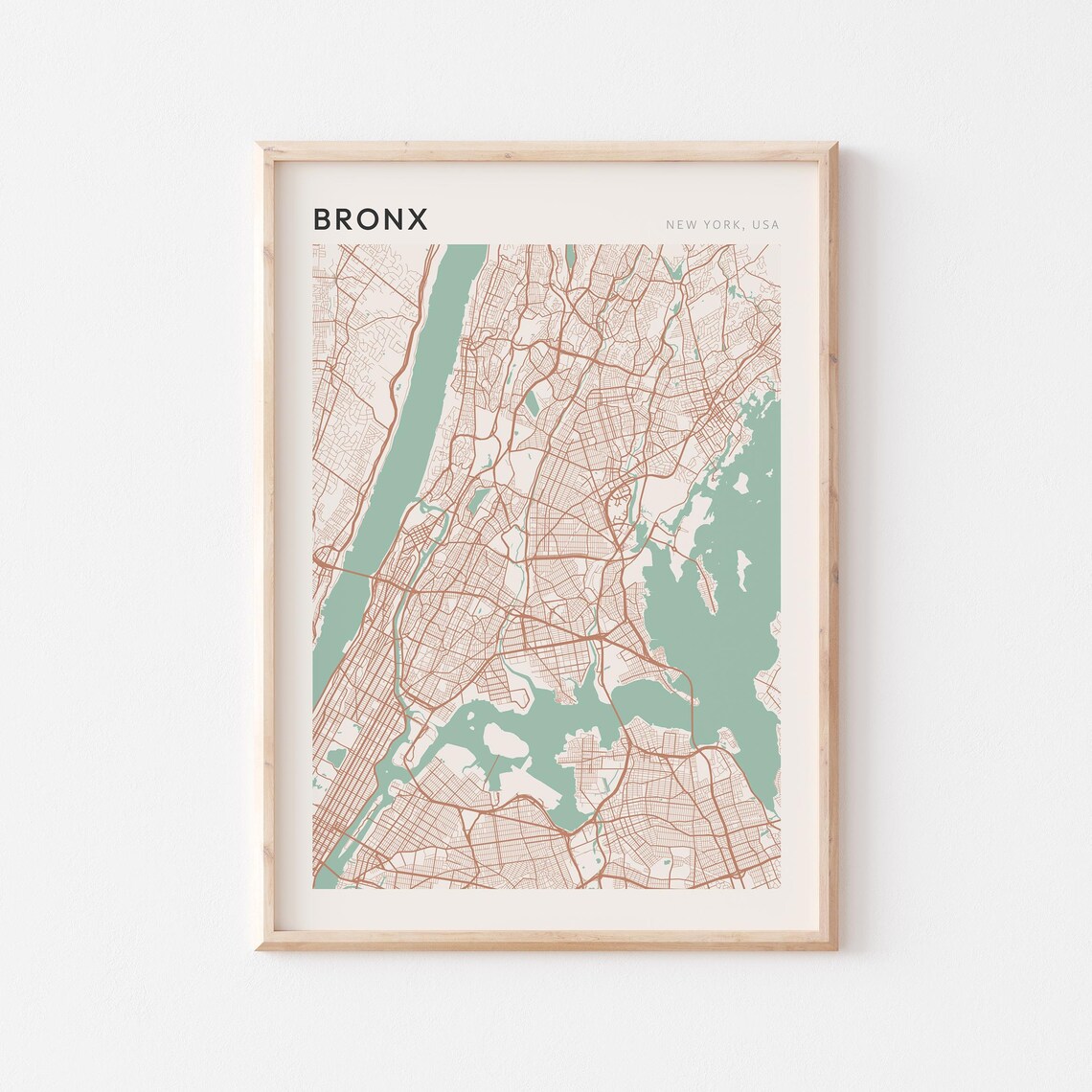Bronx New York USA Modern Beige Minimal City Street Map Poster