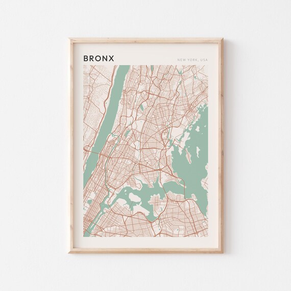 Bronx New York USA Modern Beige Minimal City Street Map Poster