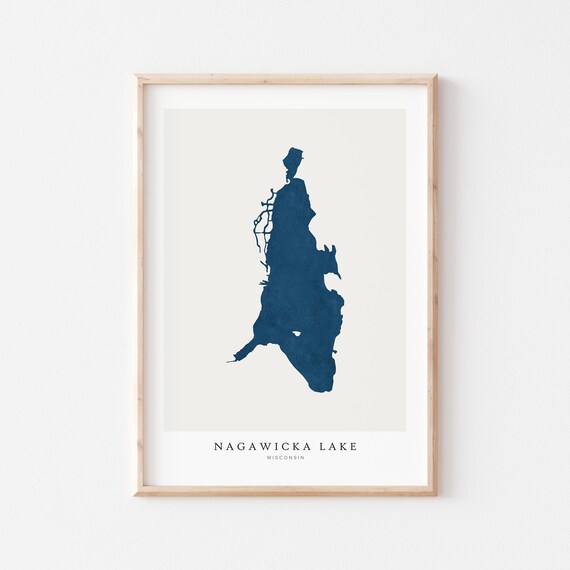 Nagawicka Lake Print Poster Art Wall Map House Gift Wisconsin