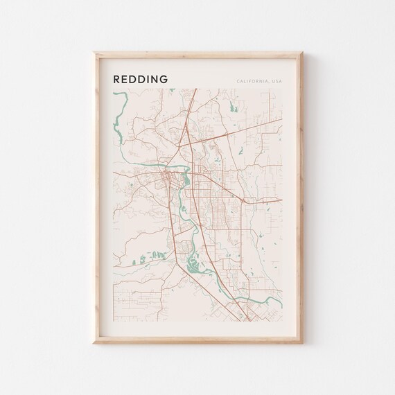 Redding California Minimalist City Street Map Wall Decor Poster