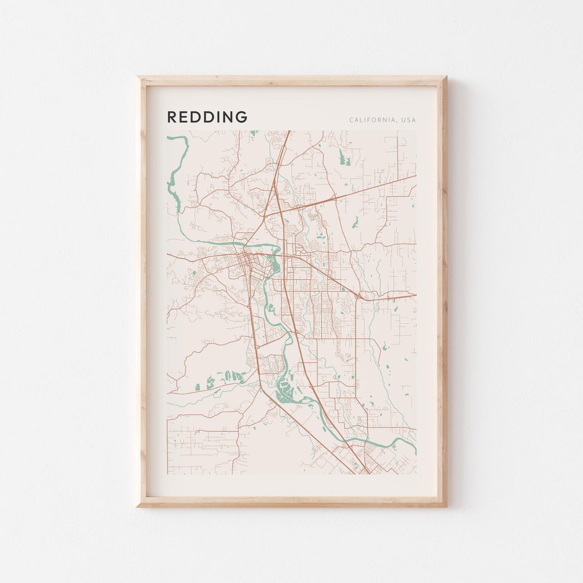 Redding California Minimalist City Street Map Wall Decor Poster