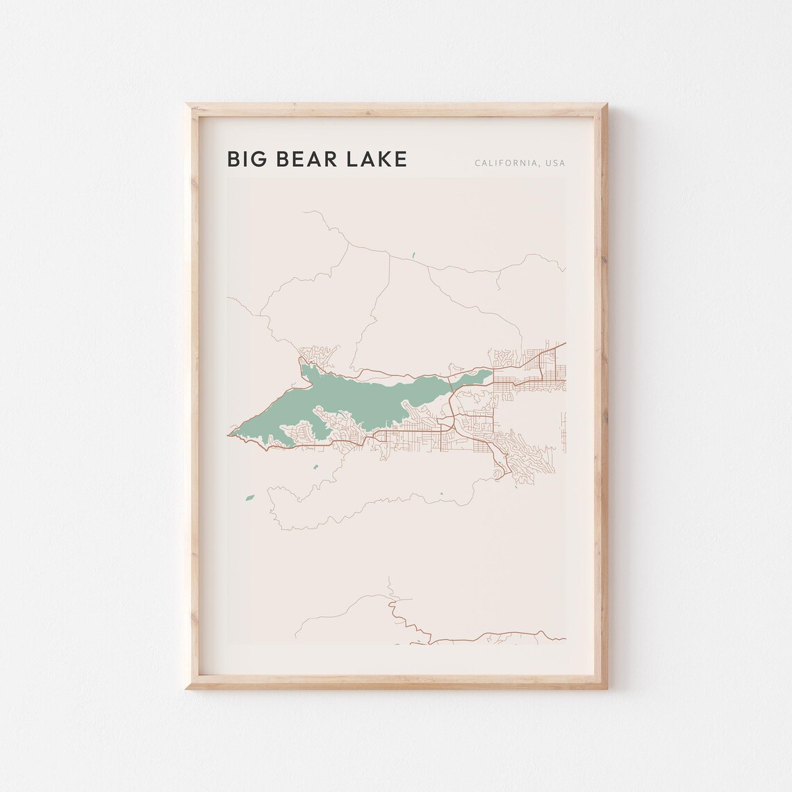Big Bear Lake California Minimalist Terracotta Line Map Poster