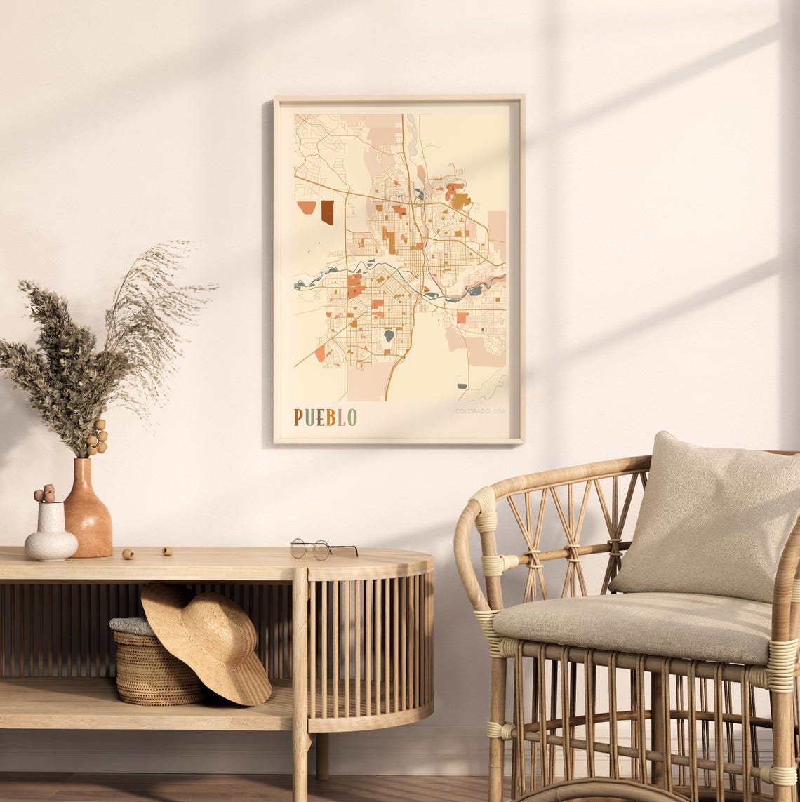 Pueblo Colorado Colorful Modern Boho City Street Map Decor Poster - Image 2