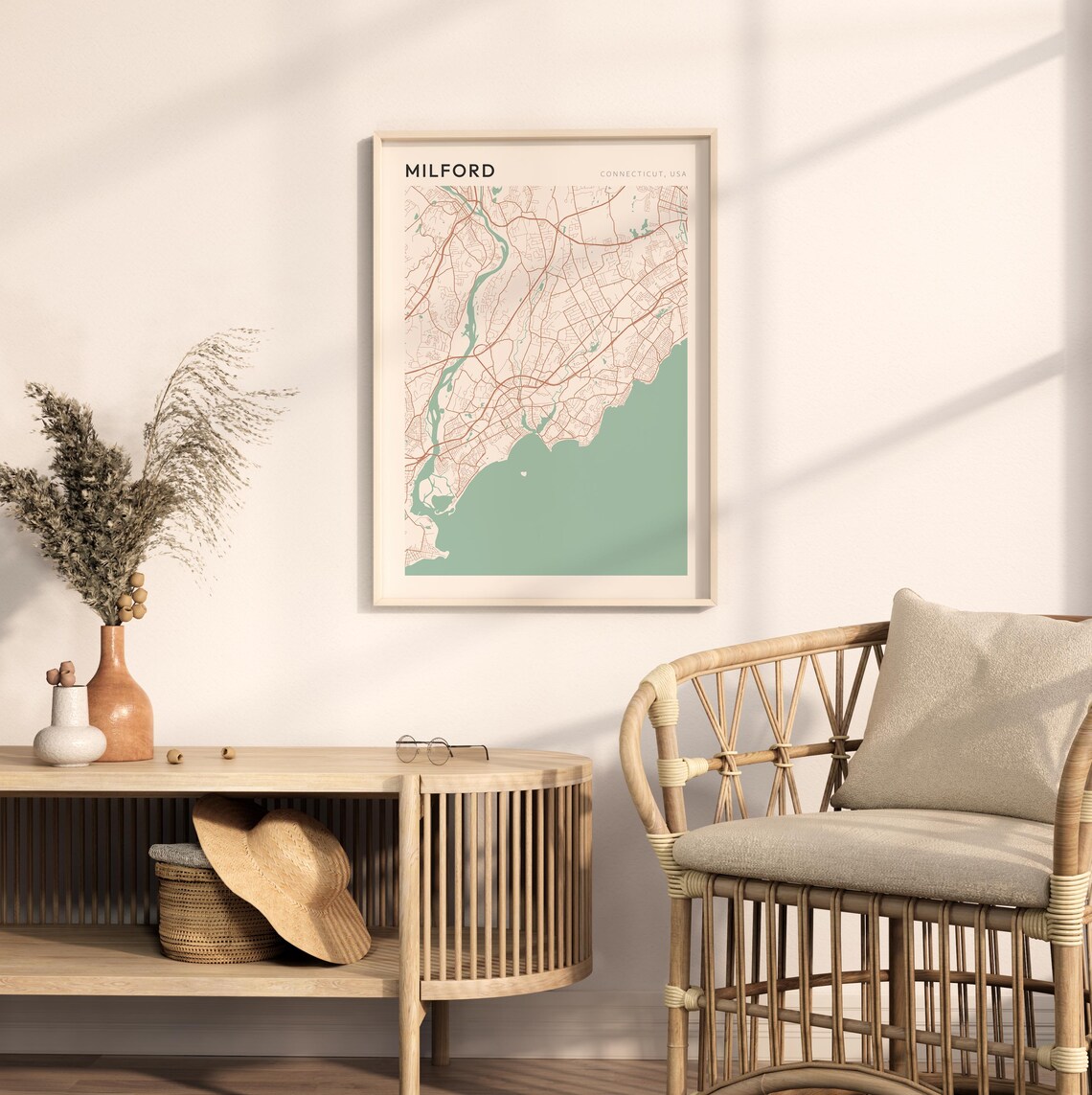 Milford Map Poster Milford Print Milford Poster Milford Wall Art Connecticut Travel Gift Farmhouse Wall Decor Living Room Gift - Image 2