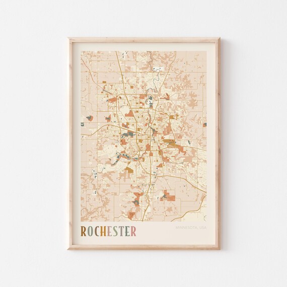 Rochester Minnesota Scandinavian Boho City Map Wall Decor Poster