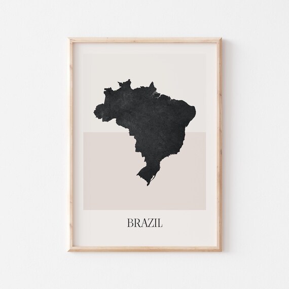 Brazil Boho Minimalist Black Country Silhouette Map Art Poster
