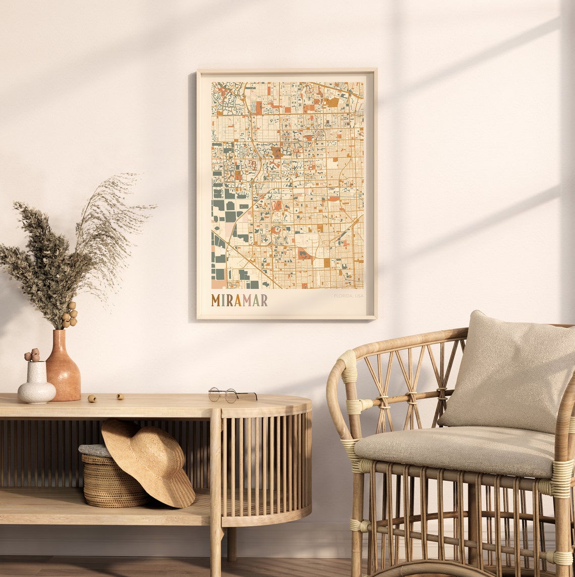 Miramar Florida City Map Poster Warm Retro Street Map Home Decor - Image 2