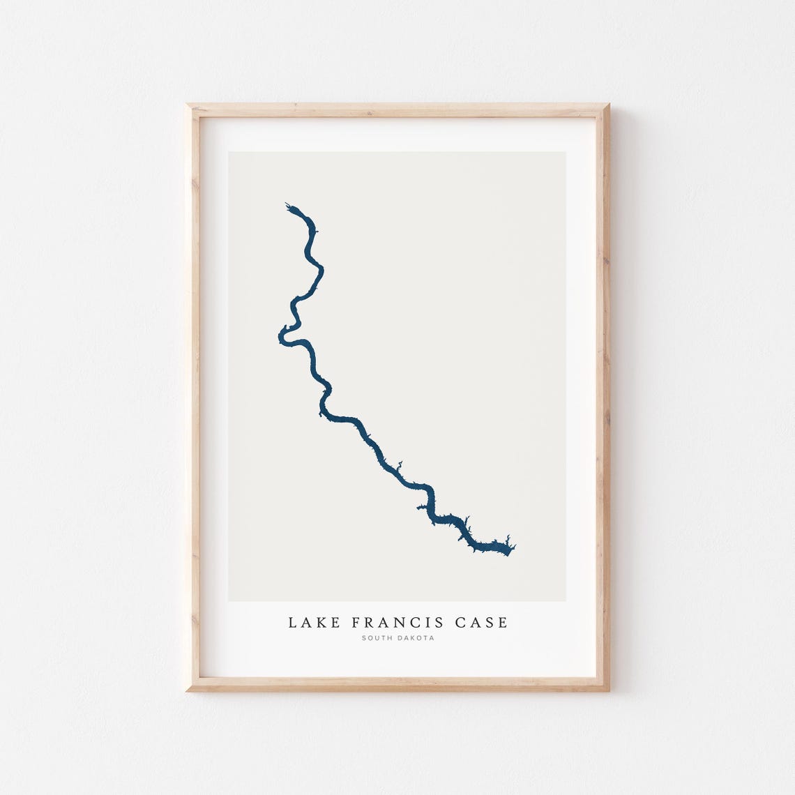 Lake Francis Case South Dakota Navy Lake Silhouette Map Art Poster