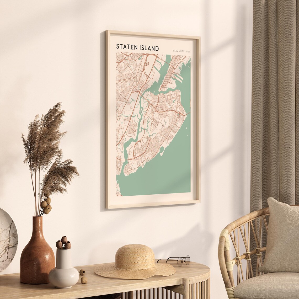 Staten Island New York USA Modern Beige Minimal City Street Map Poster - Image 3
