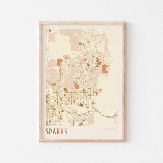 Sparks Nevada Boho City Street Map Hometown Wall Decor Poster