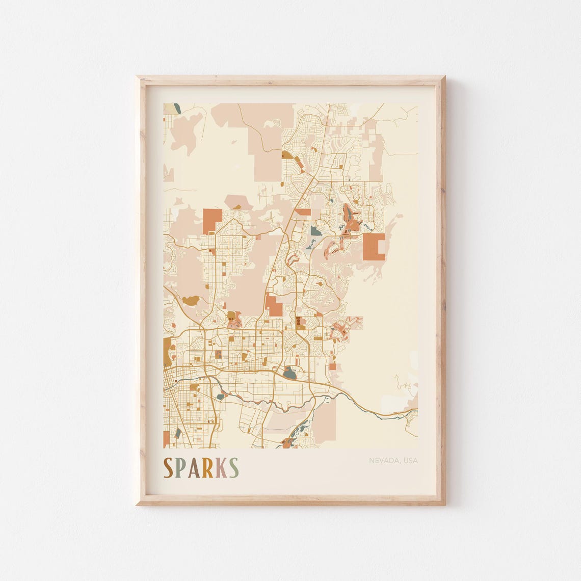 Sparks Nevada Boho City Street Map Hometown Wall Decor Poster