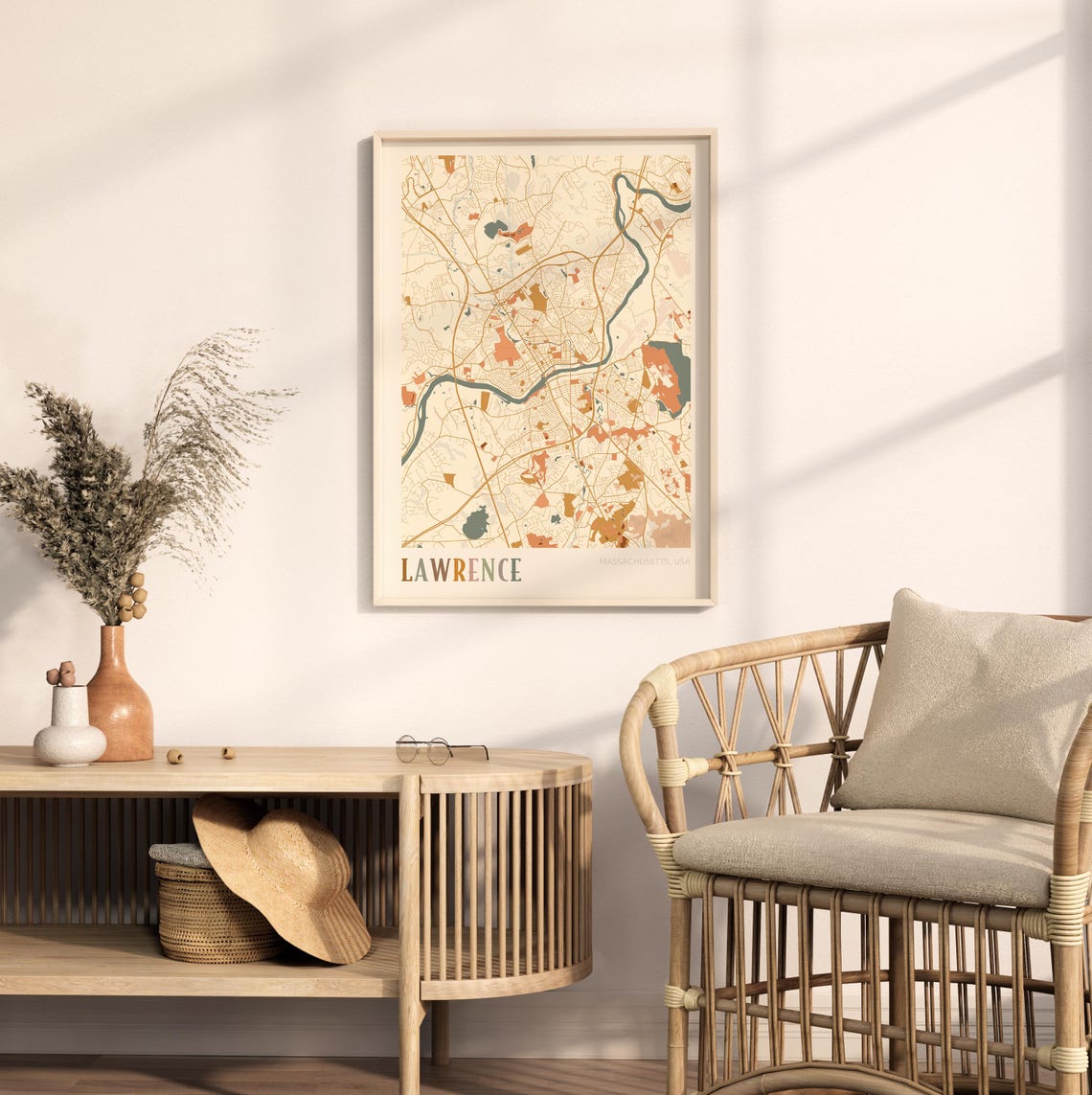 Lawrence Massachusetts Boho Terracotta City Street Map Poster - Image 2