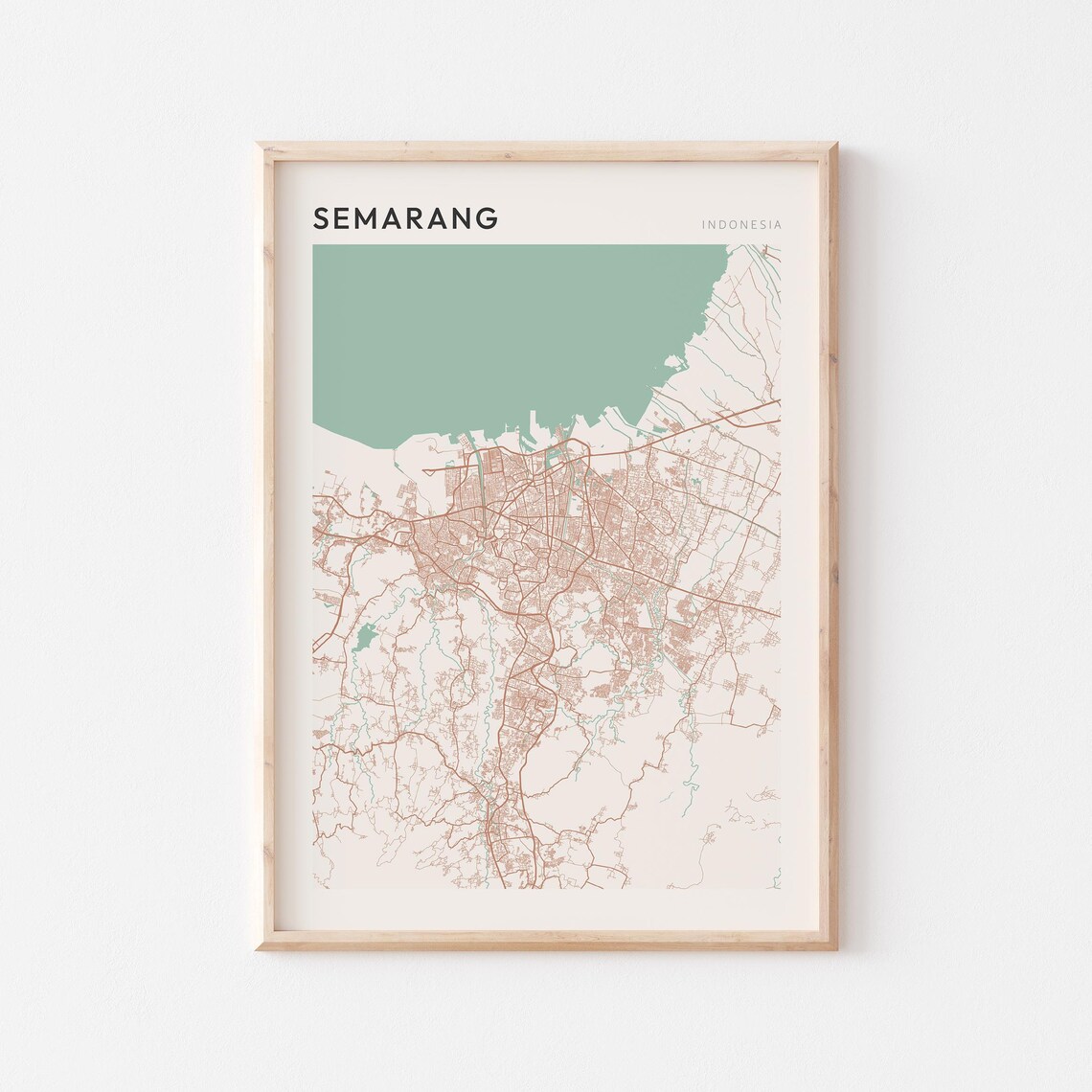 Semarang Map Poster Print Wall Art Indonesia Travel Gift Scandi