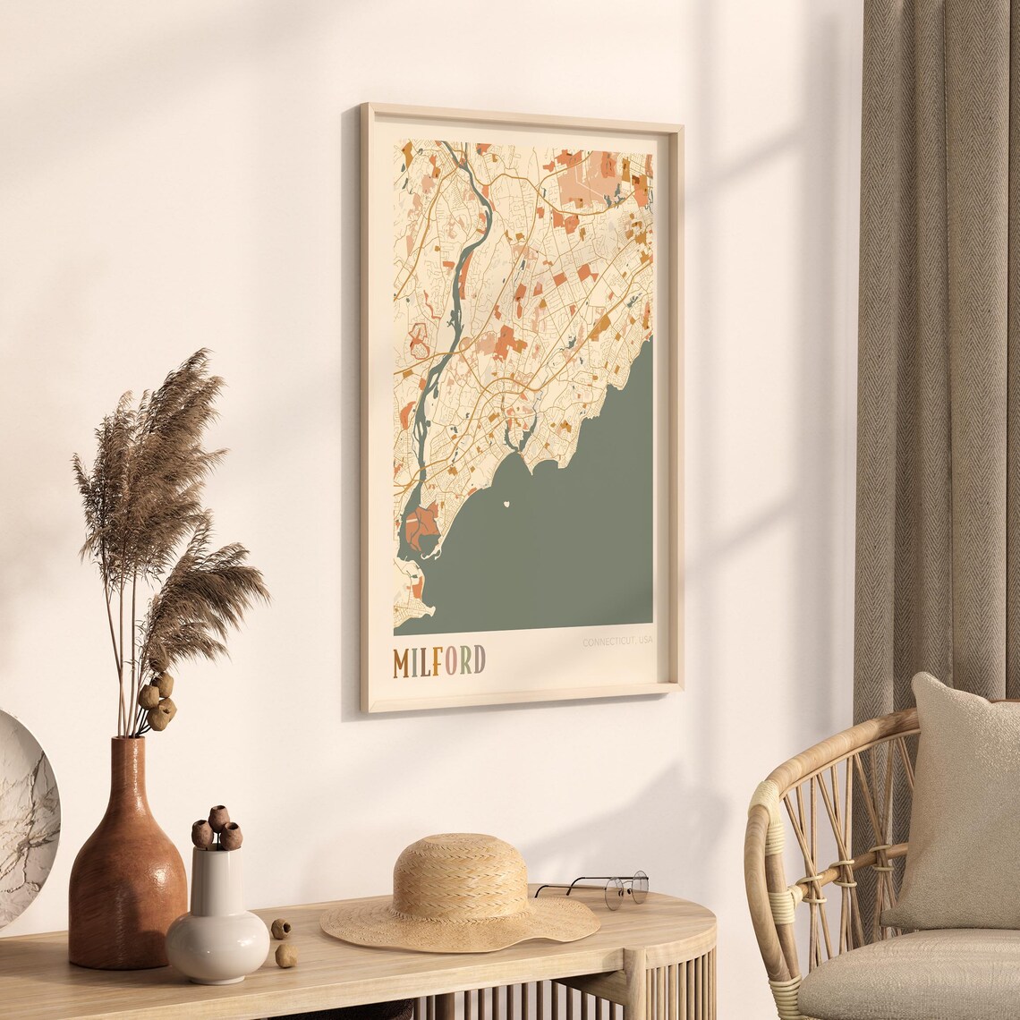 Milford Connecticut Colorful Retro Coastal City Map Poster Boho Wall Decor - Image 3
