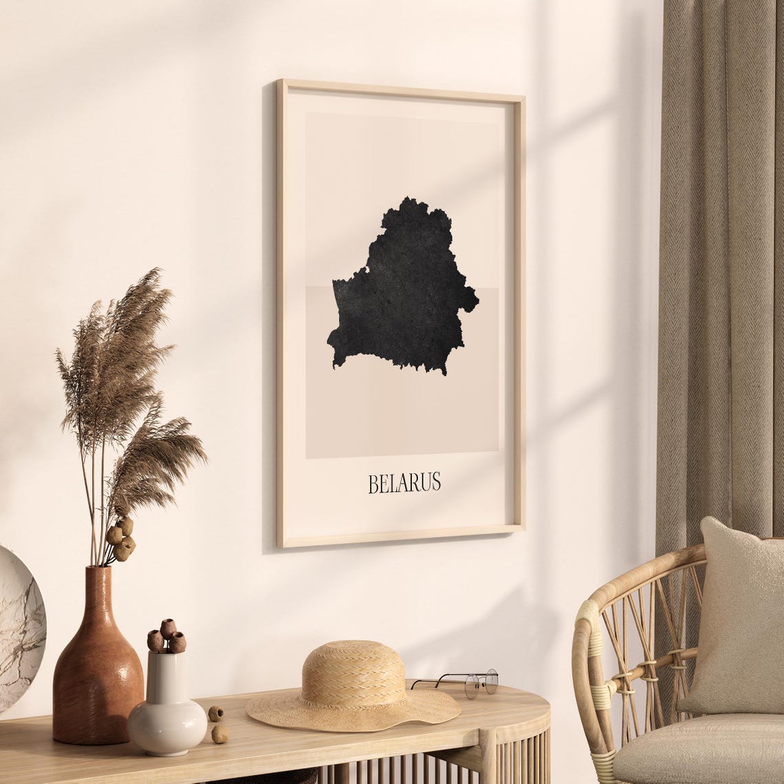 Belarus Boho Minimalist Black Country Silhouette Map Art Poster - Image 3