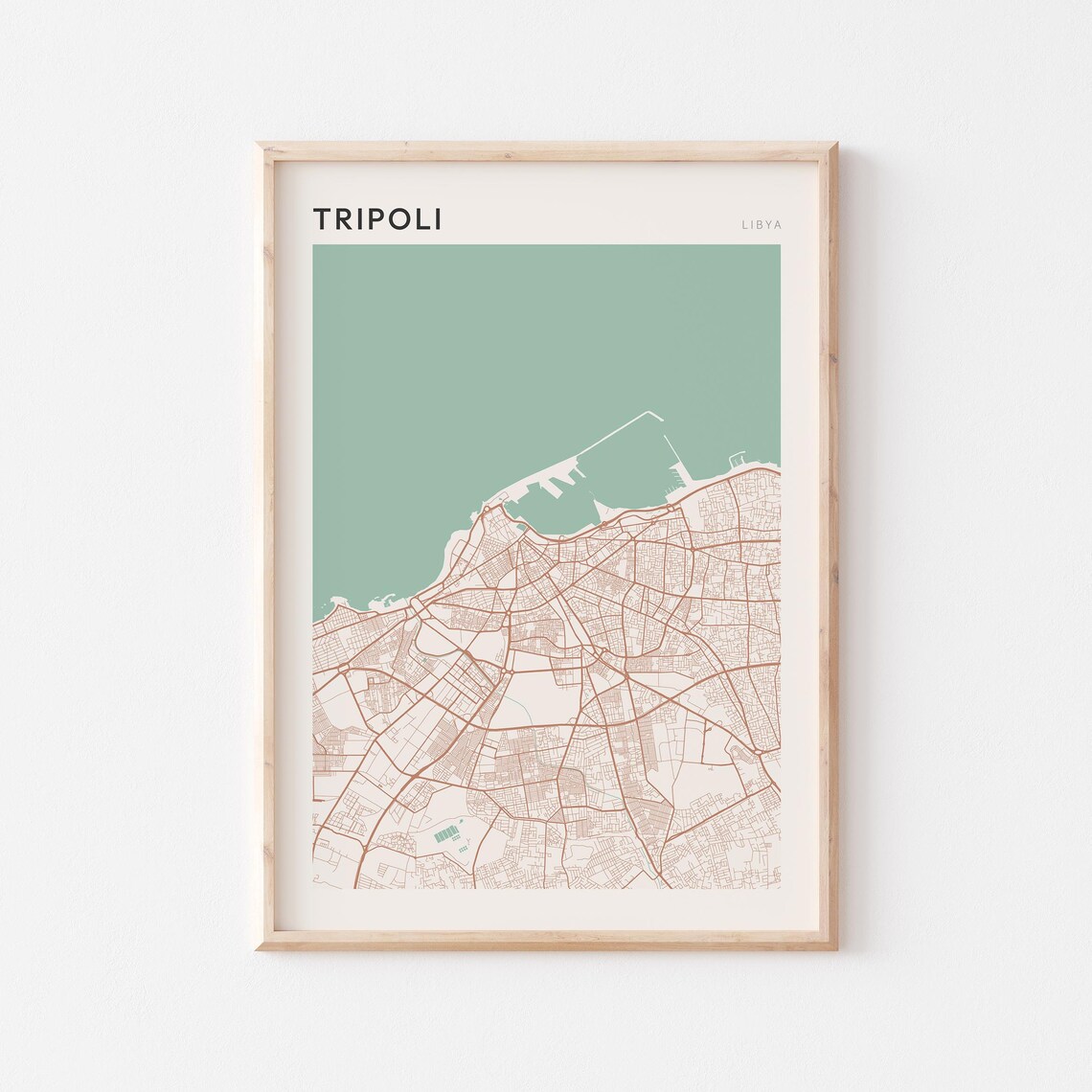 Tripoli Libya Vintage City Map Streets And Harbor Coastline Travel Poster