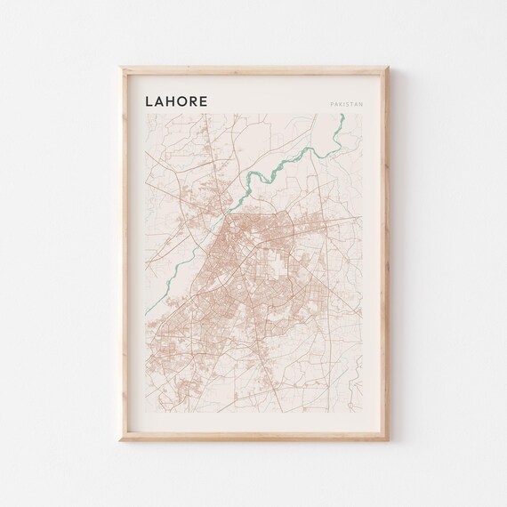 Lahore Map Poster Print Wall Art Pakistan Travel Gift Scandi
