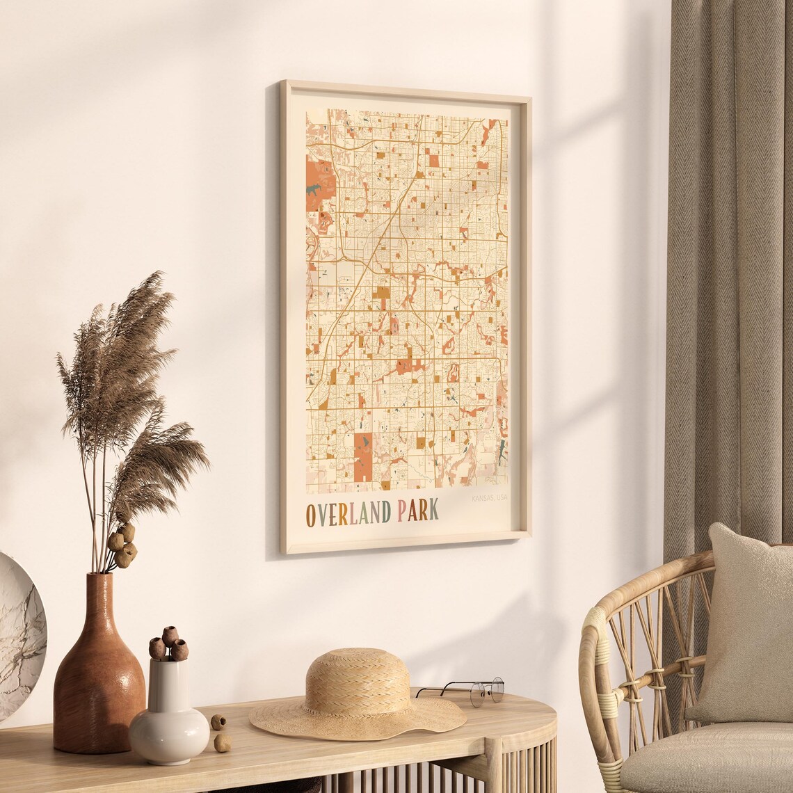 Overland Park Kansas City Map Poster Earth Tone Boho Minimalist Map Wall Decor Gift - Image 3