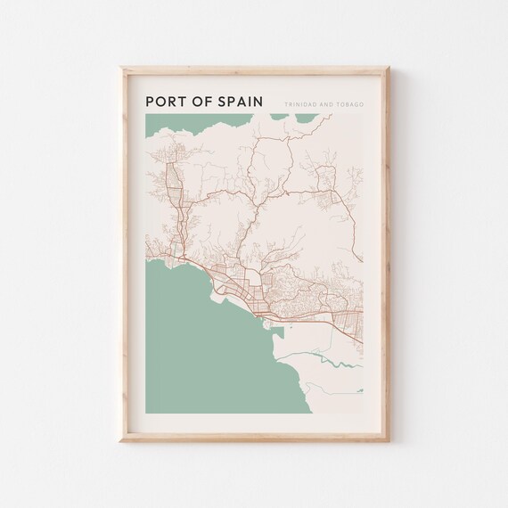 Port Of Spain Map Poster Print Wall Art Trinidad And Tobago Travel Gift Farmhouse